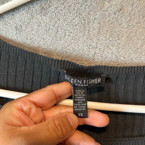 Eileen Fisher Ribbed Sweater Dress Tencel Boat Neck Cap Sleeve Pullover Gray 3X - Picture 3 of 7